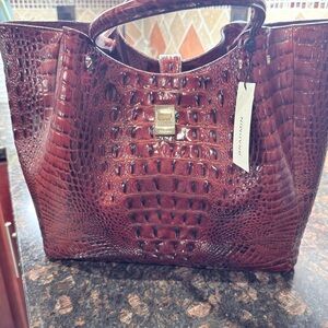 Brahmin Deep Wine Croc-Embossed Leather Tote